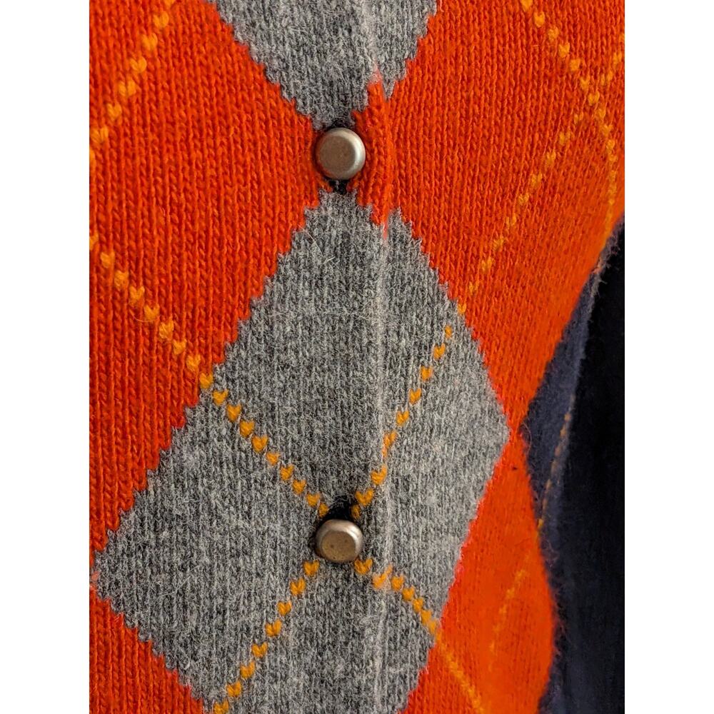 J Crew Cashmere Blnd Argyle Sweater Knit Cardigan Women’s Size Sm Orange/Navy - Picture 2 of 7